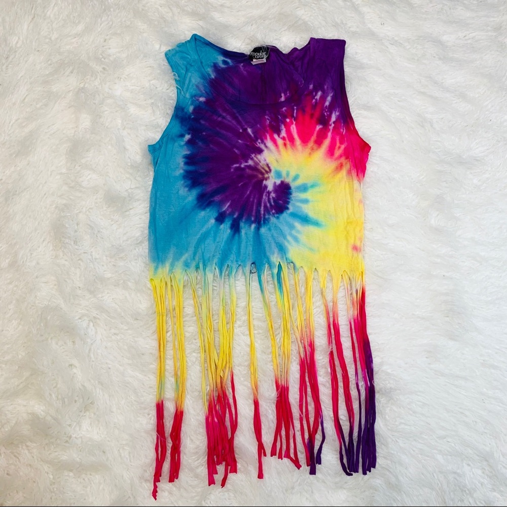 Popular Sports Tie Dye Fringe Top NWOT